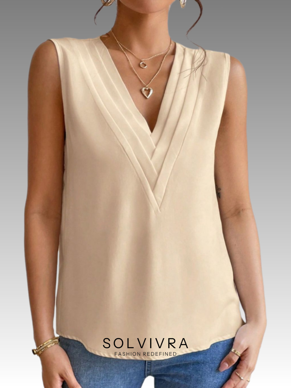 Solvivra Soft Sculpt V-neck Pleated Top