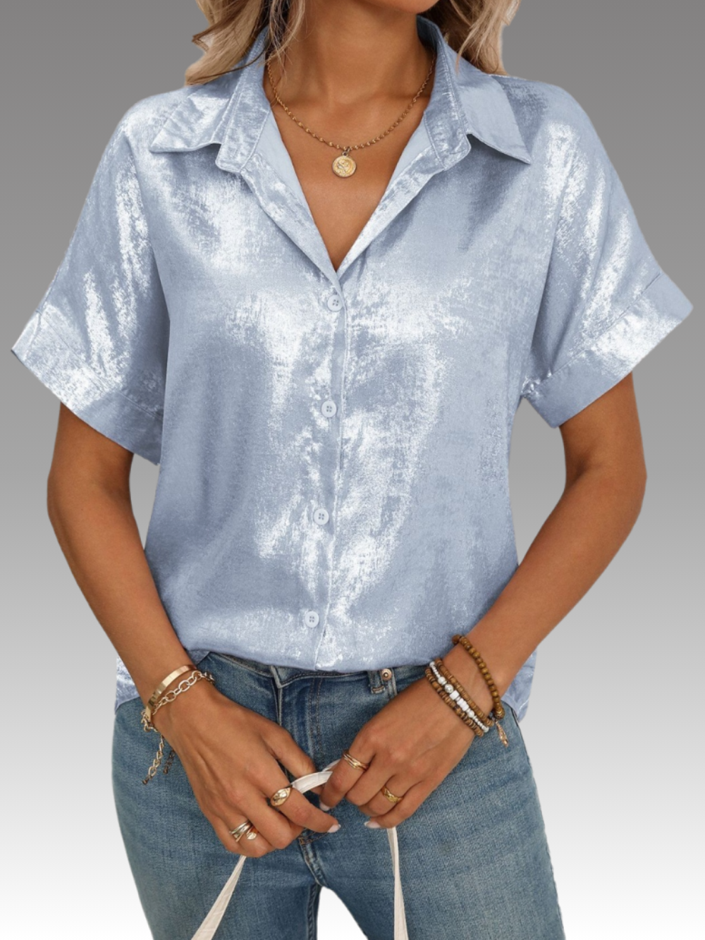 Solvivra Glosswave Button Up Blouse