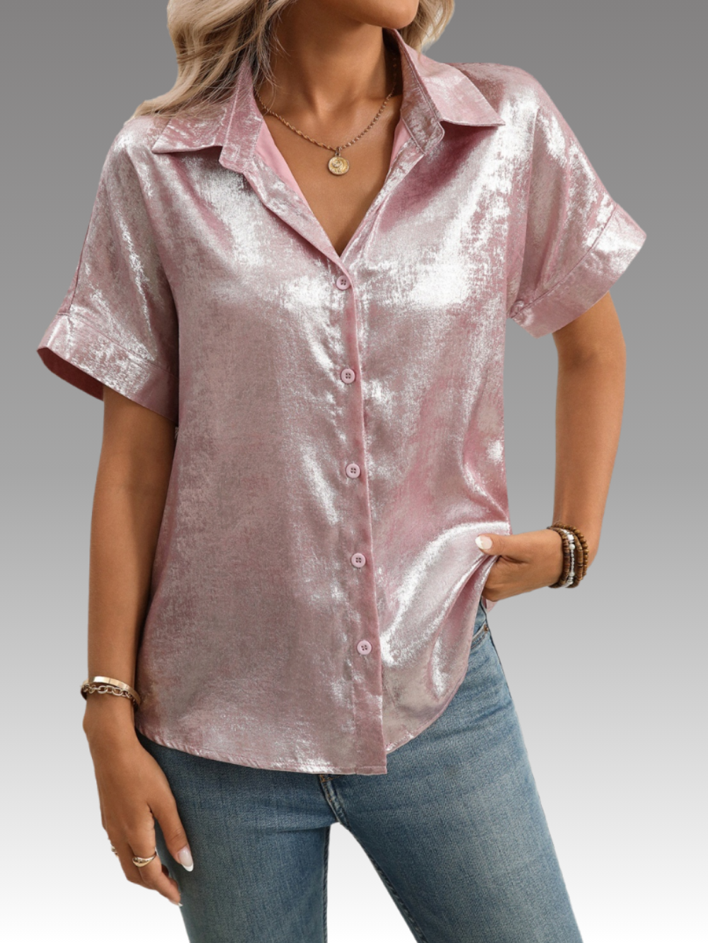 Solvivra Glosswave Button Up Blouse