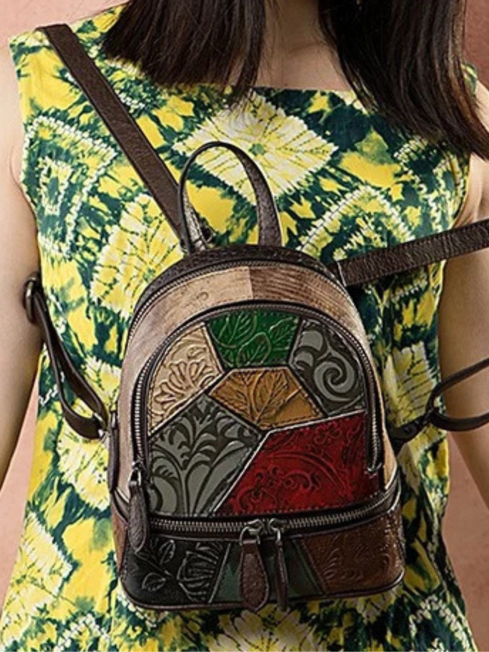 Solvivra Rugged Patch Leather Backpack