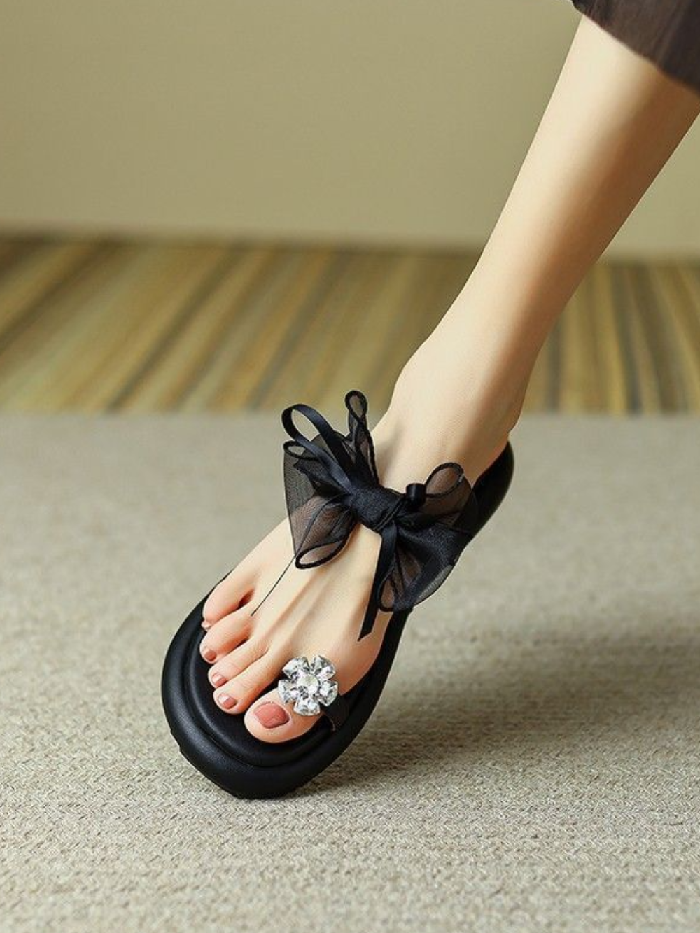 Solvivra Shine Lift Rhinestone Platform Slippers