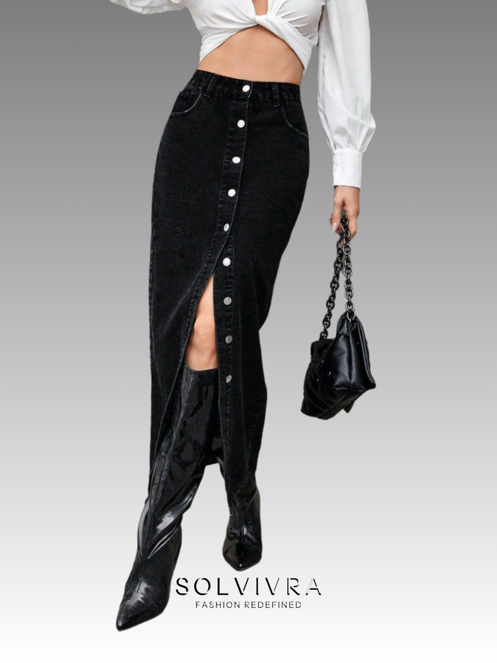 Solvivra Night Stroll Buttoned Denim Skirt