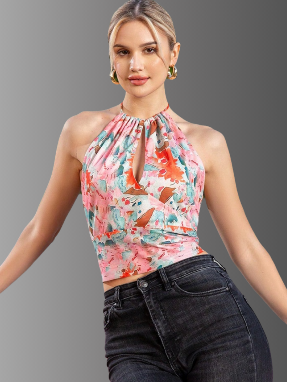 Solvivra Petal Clash Halter Backless Top