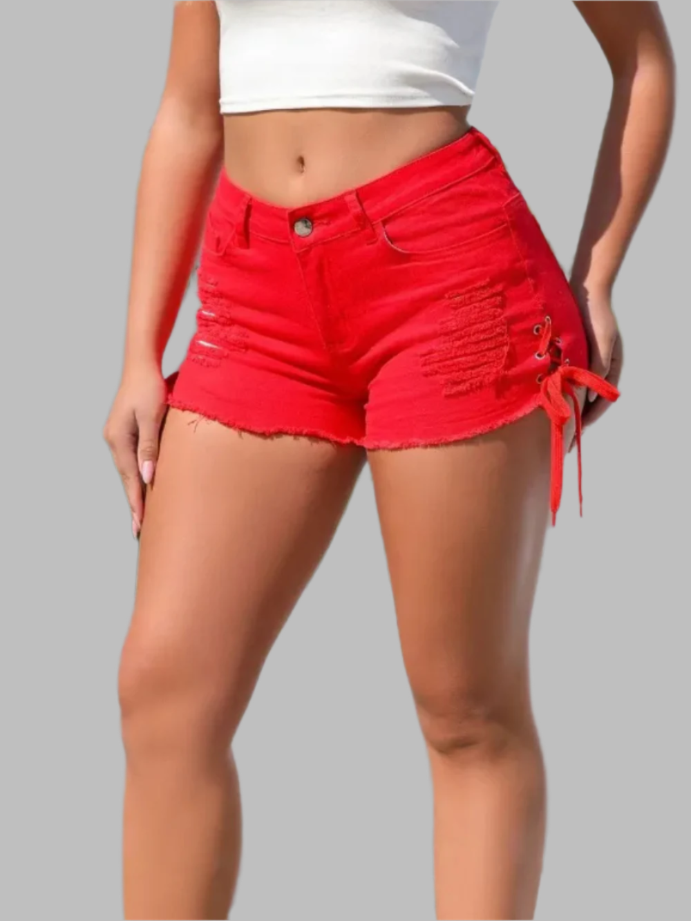 Solvivra Slit & Tassel Skinny Shorts