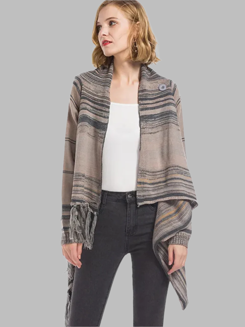 Solvivra Bold Stripes & Tassels Cardigan Wrap