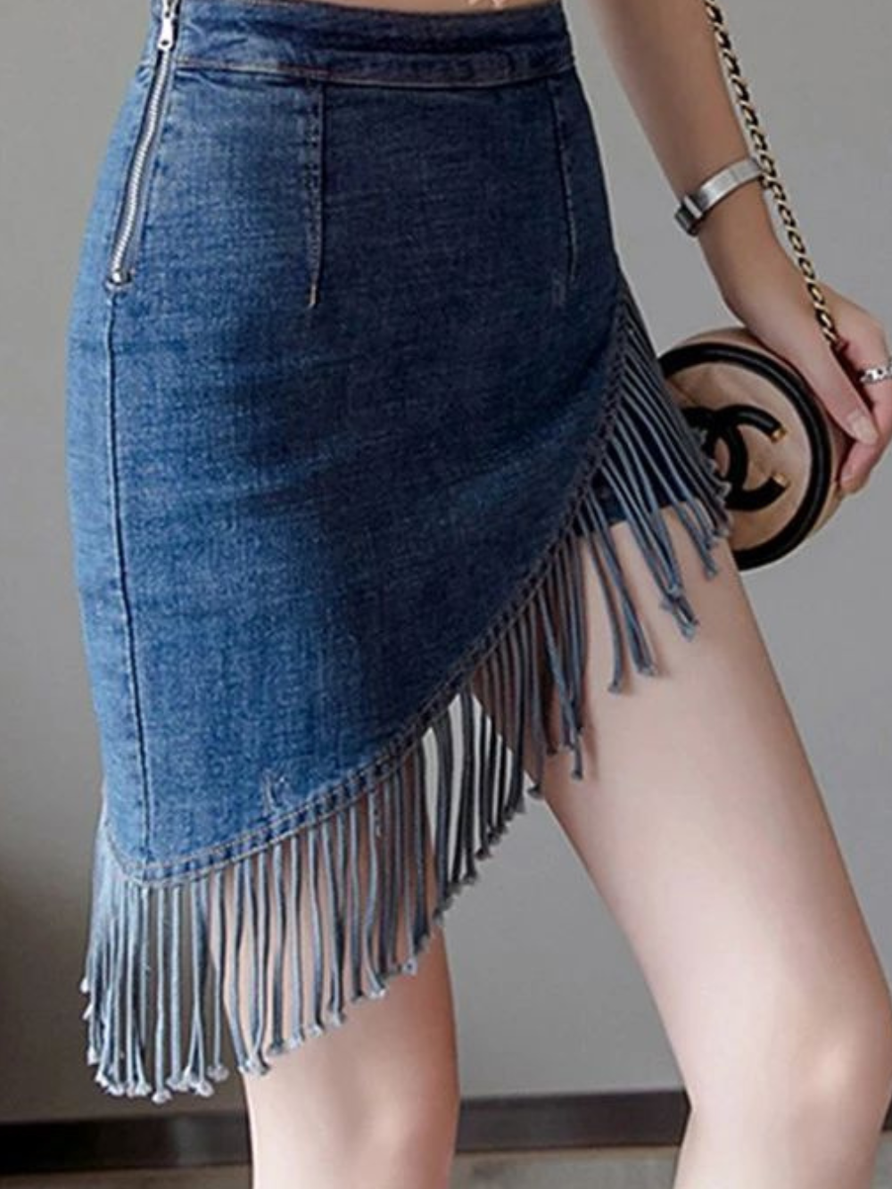 Solvivra Tassel Crush Denim Skort