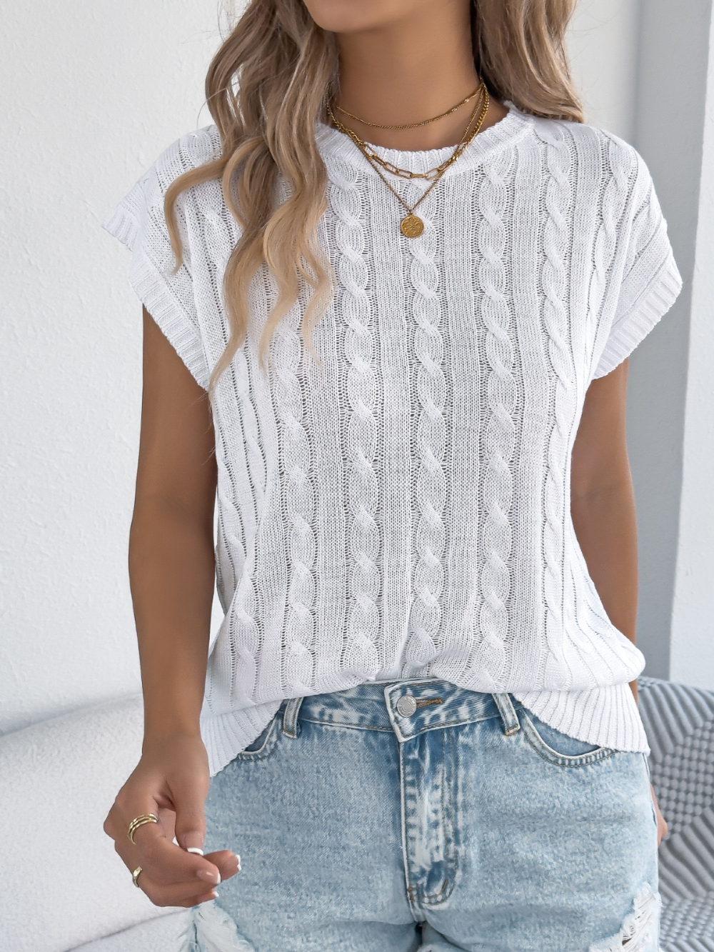 Solvivra Woven Whisper Cable-knit Top