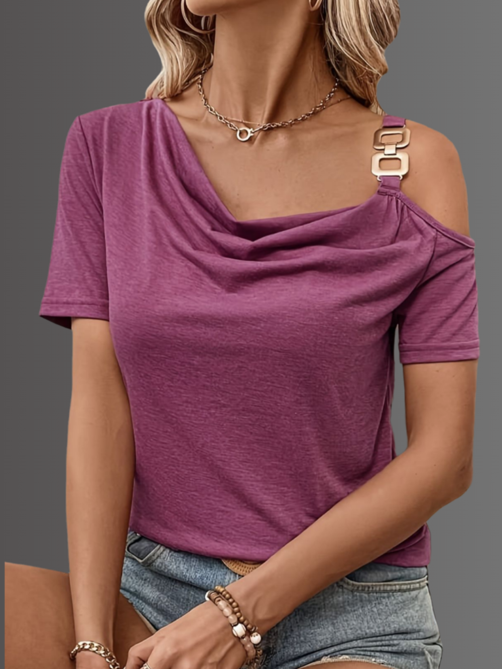 Solvivra Glimmer Grip Asymmetric Shoulder Top