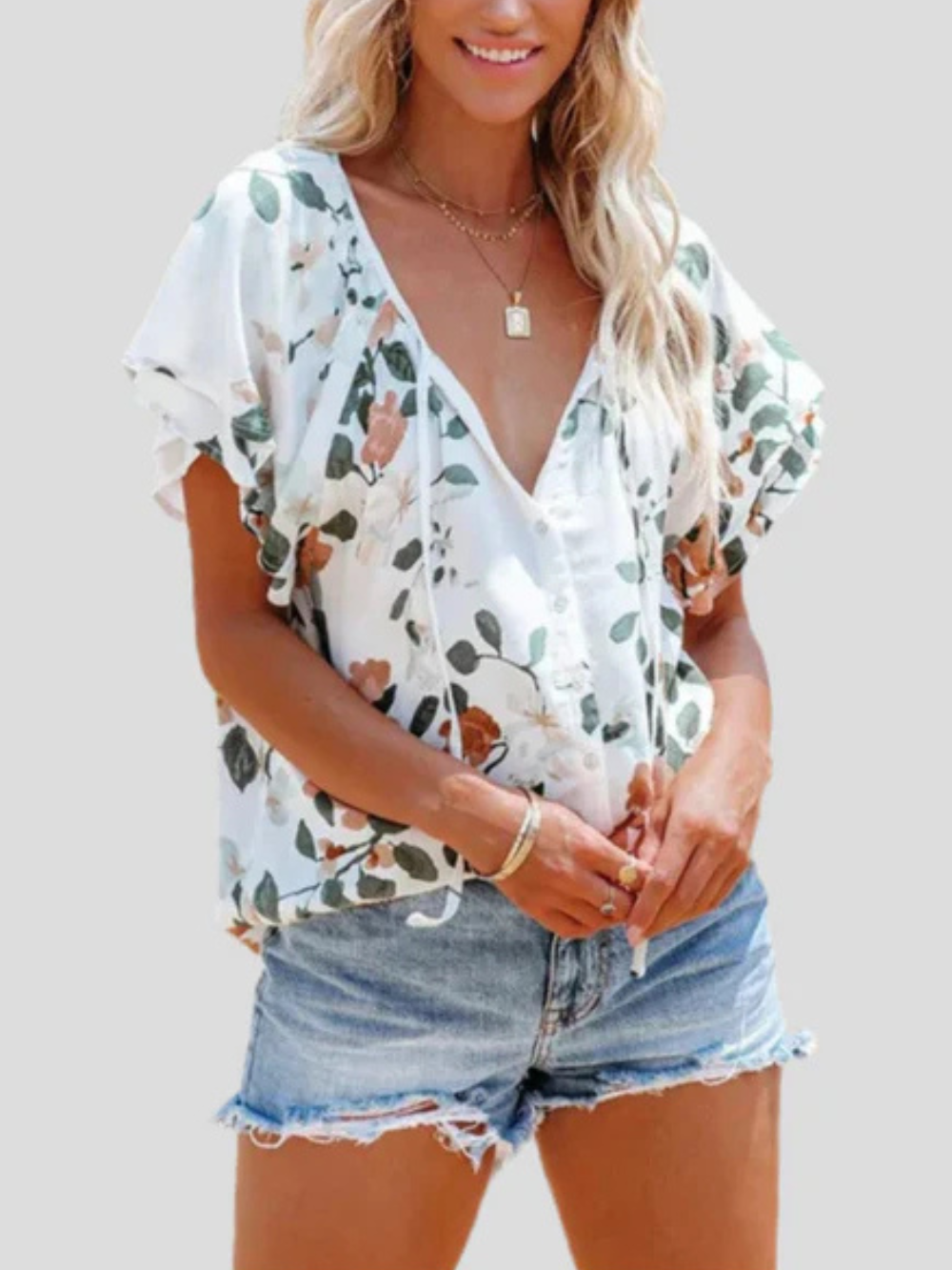 Solvivra Summer Blossom Button Top