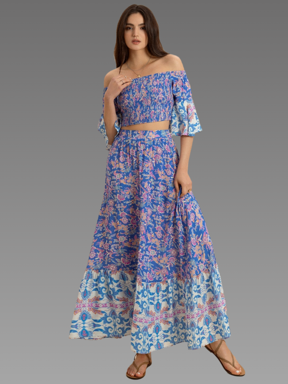 Solvivra Boho Bae Off Shoulder Top and Skirt Set