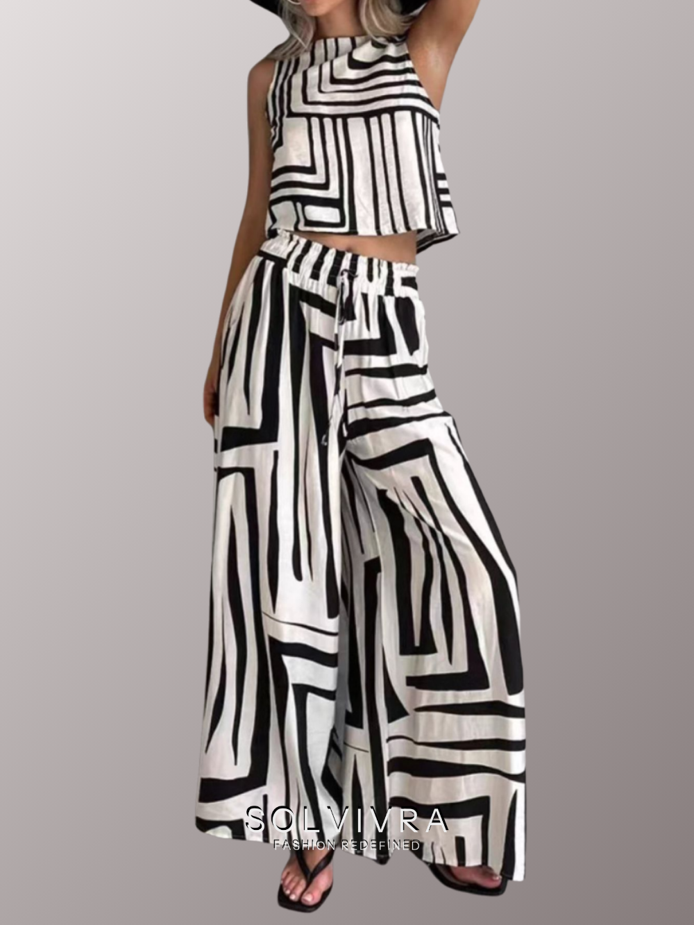 Solvivra City Sketch Sleeveless Top and Wide Leg Pants Set