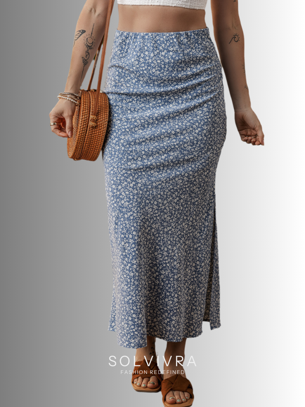 Solvivra Blue Oasis Side Split Long Skirt