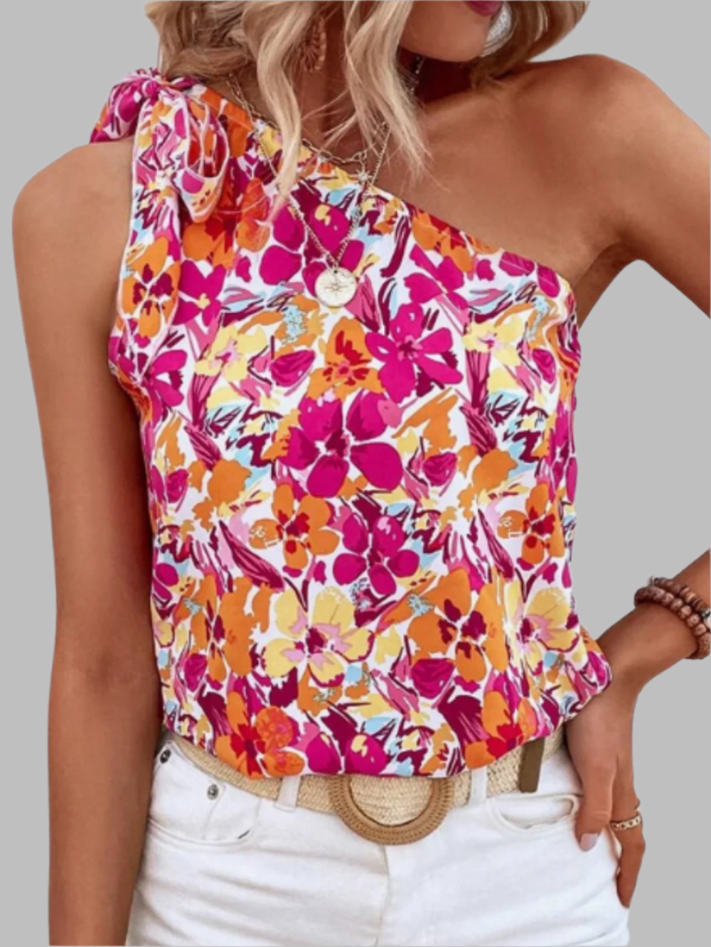 Solvivra One Shoulder Knot Holiday Top