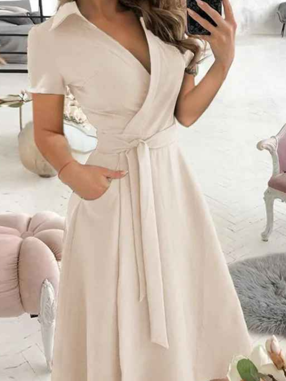 Solvivra Chic Geometric Belted Dress