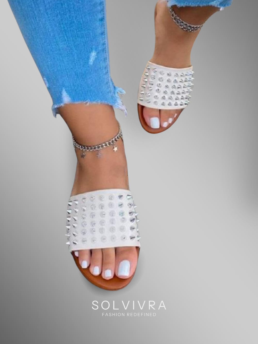 Solvivra Rivet & Roll Flat Sandals