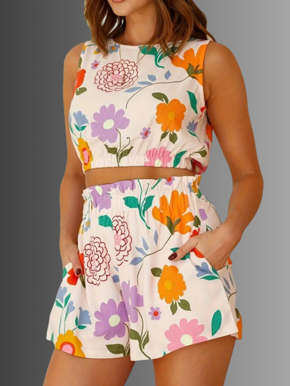 Solvivra Petal Whirl Midriff and Shorts Set