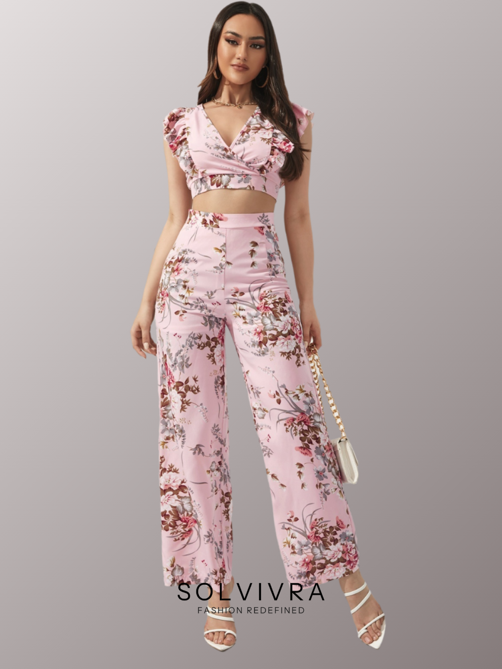 Solvivra Blush Petals Surplice Top and Pants Set
