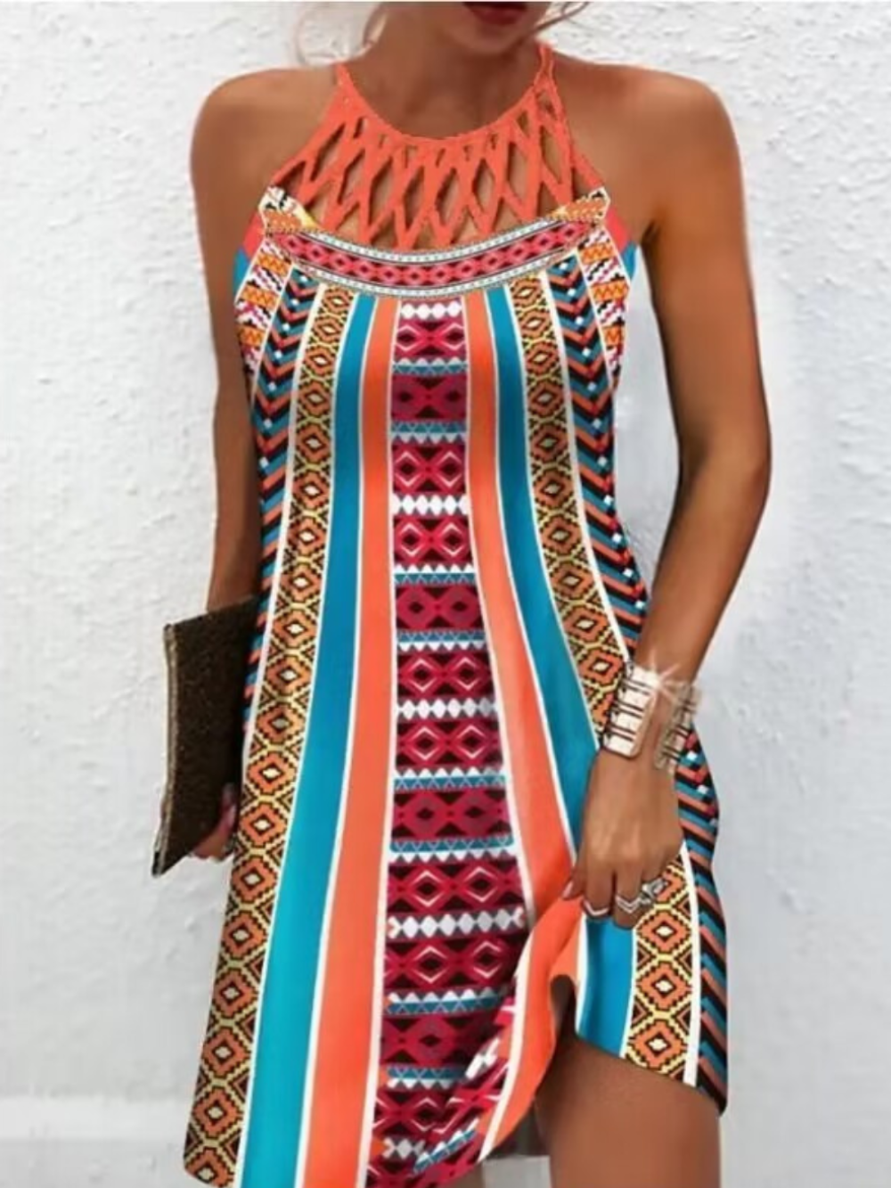 Solvivra Printed Halterneck Casual Dress