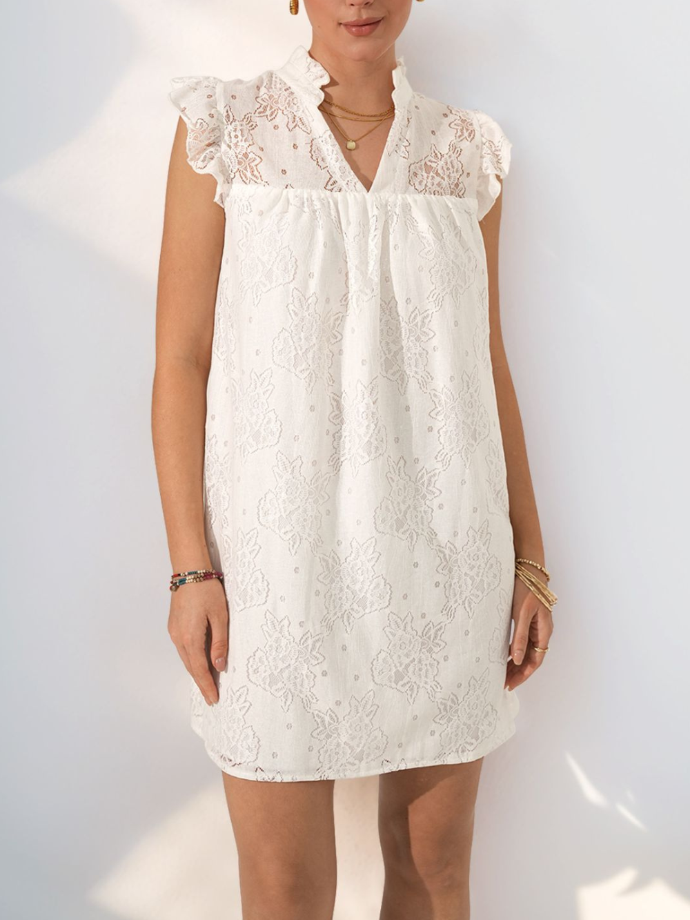 Solvivra Lush Lace Notched Mini Dress