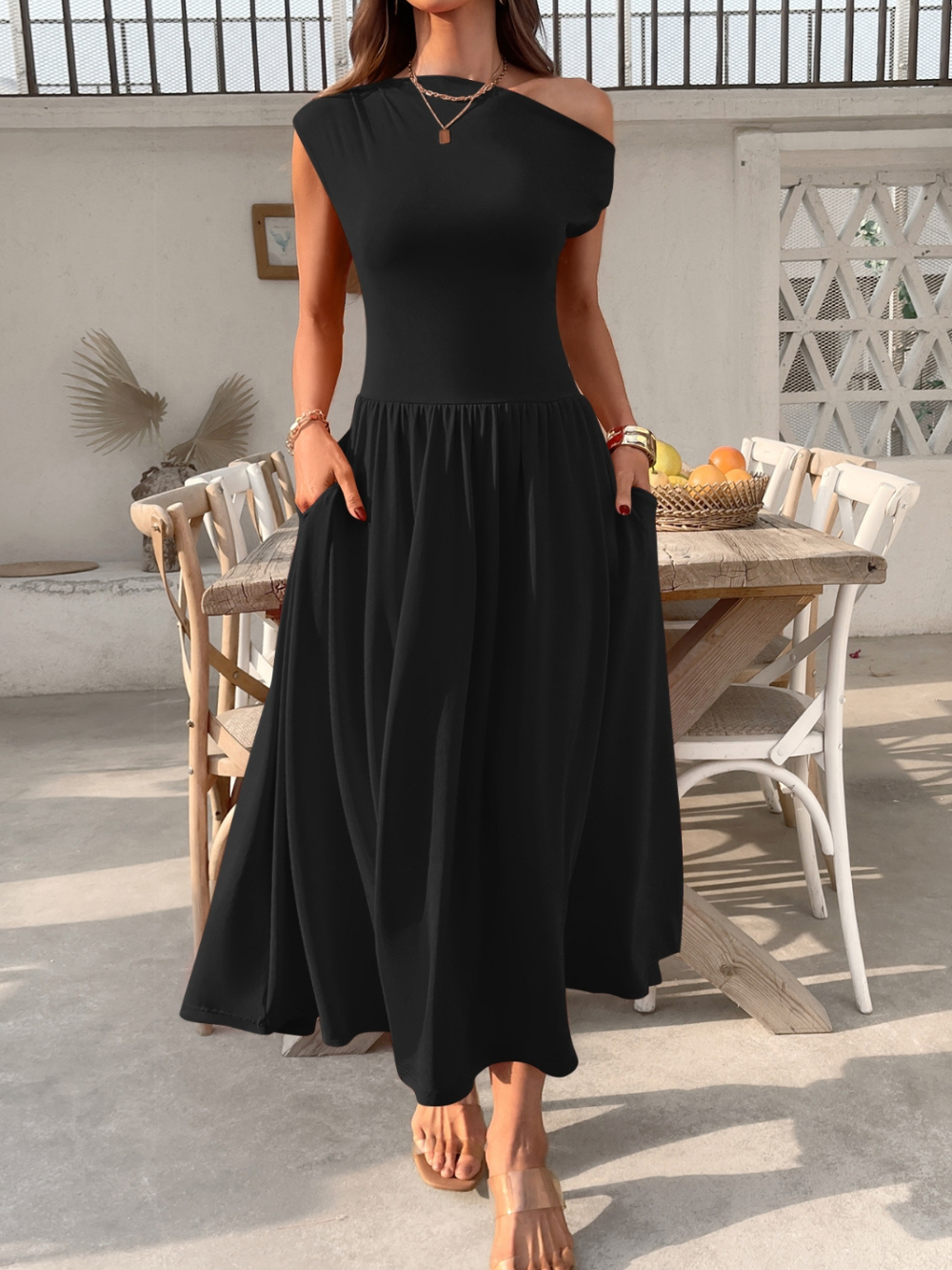 Solvivra Sway One-Shoulder Pocket Dress