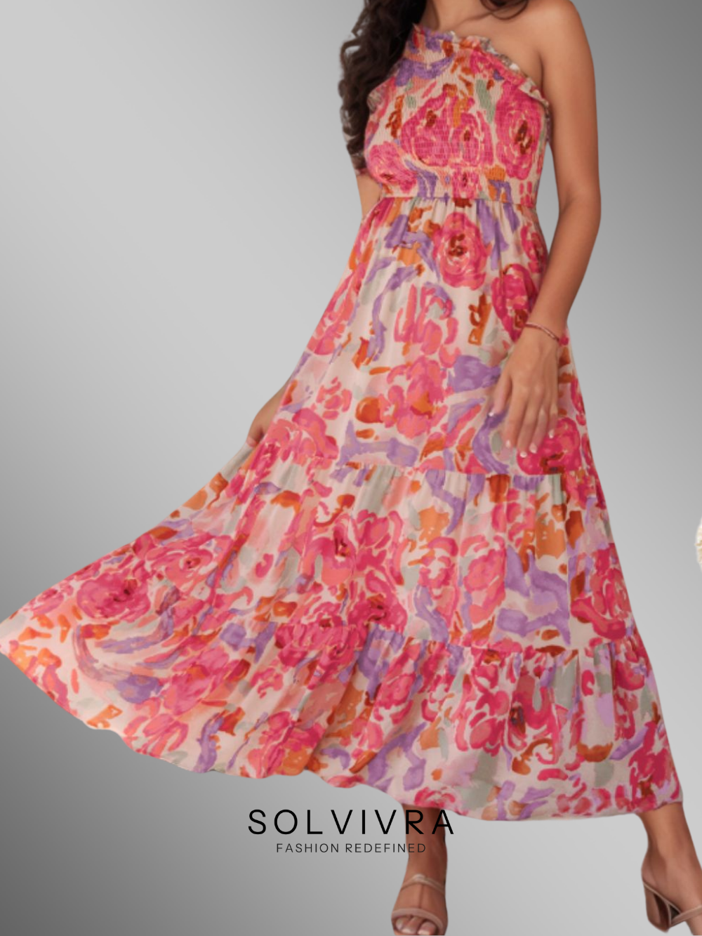 Solvivra Bloom Muse One-Shoulder Maxi Dress