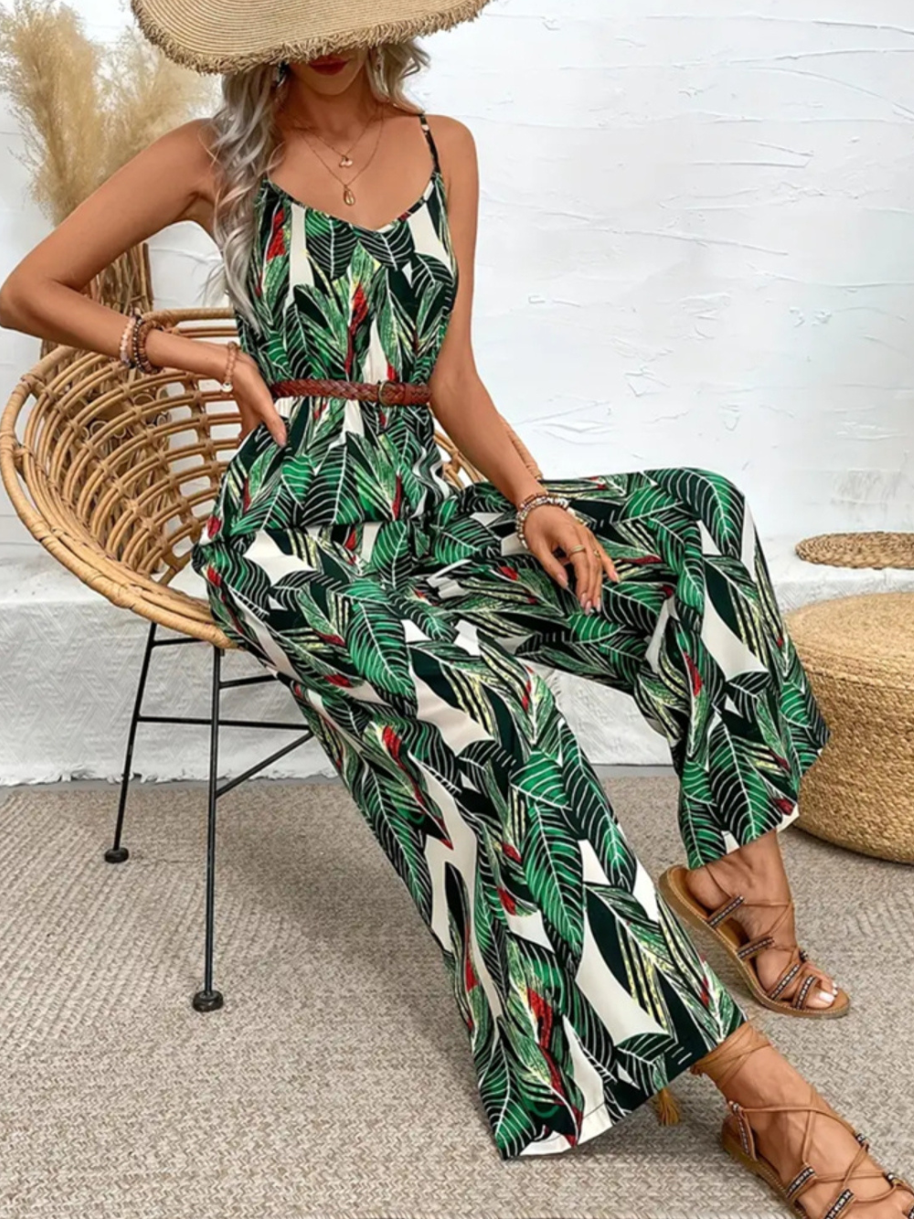 Solvivra Tropic Leaf Wide-Leg Jumpsuit