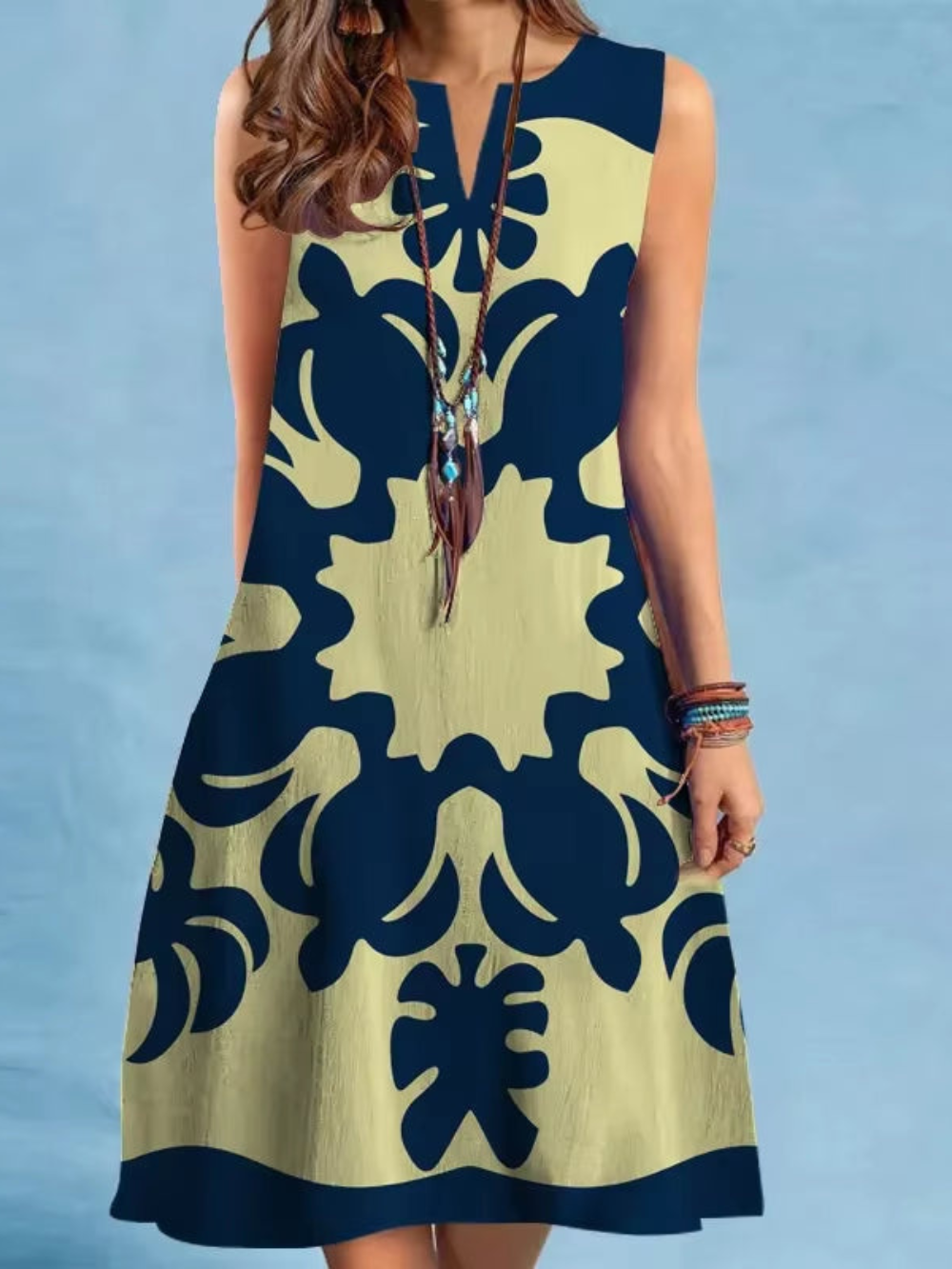 Solvivra Vintage V-Neck Summer Dress