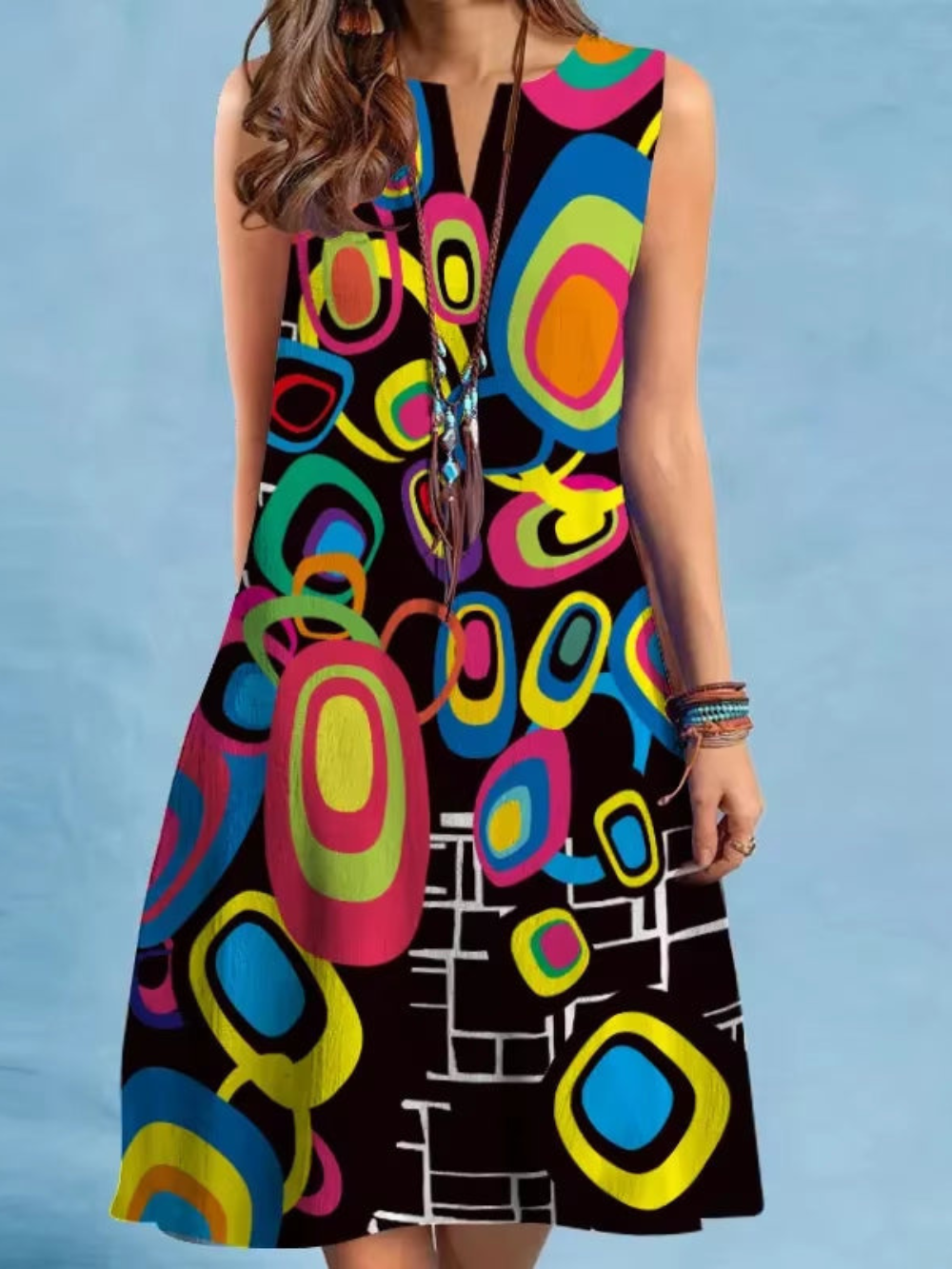 Solvivra Vintage V-Neck Summer Dress