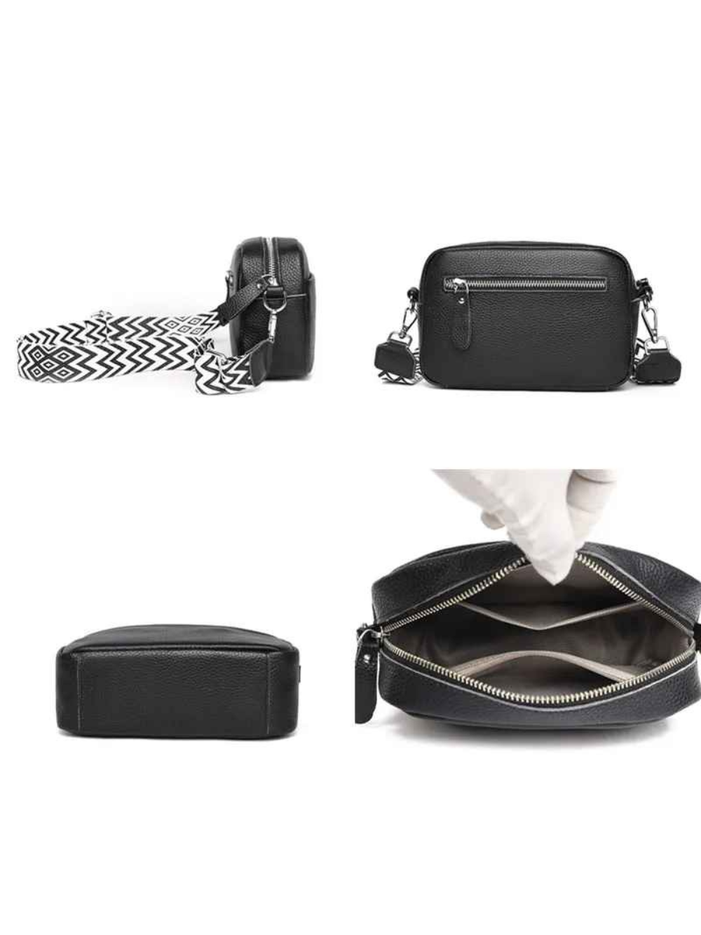 Solvivra Leather Crossbody Bag with Ethnic Pattern