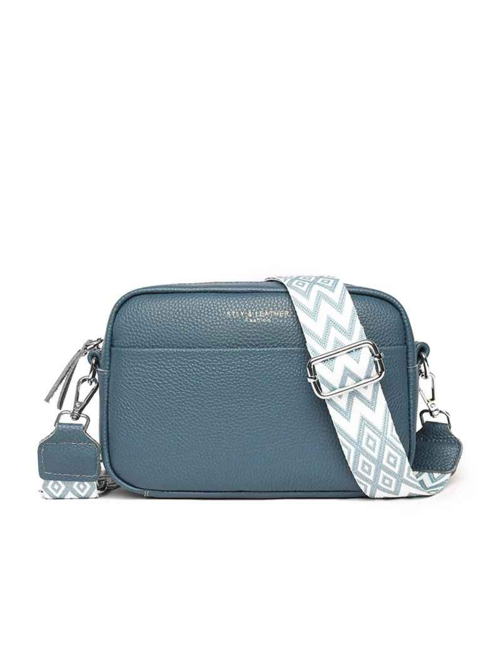 Solvivra Leather Crossbody Bag with Ethnic Pattern