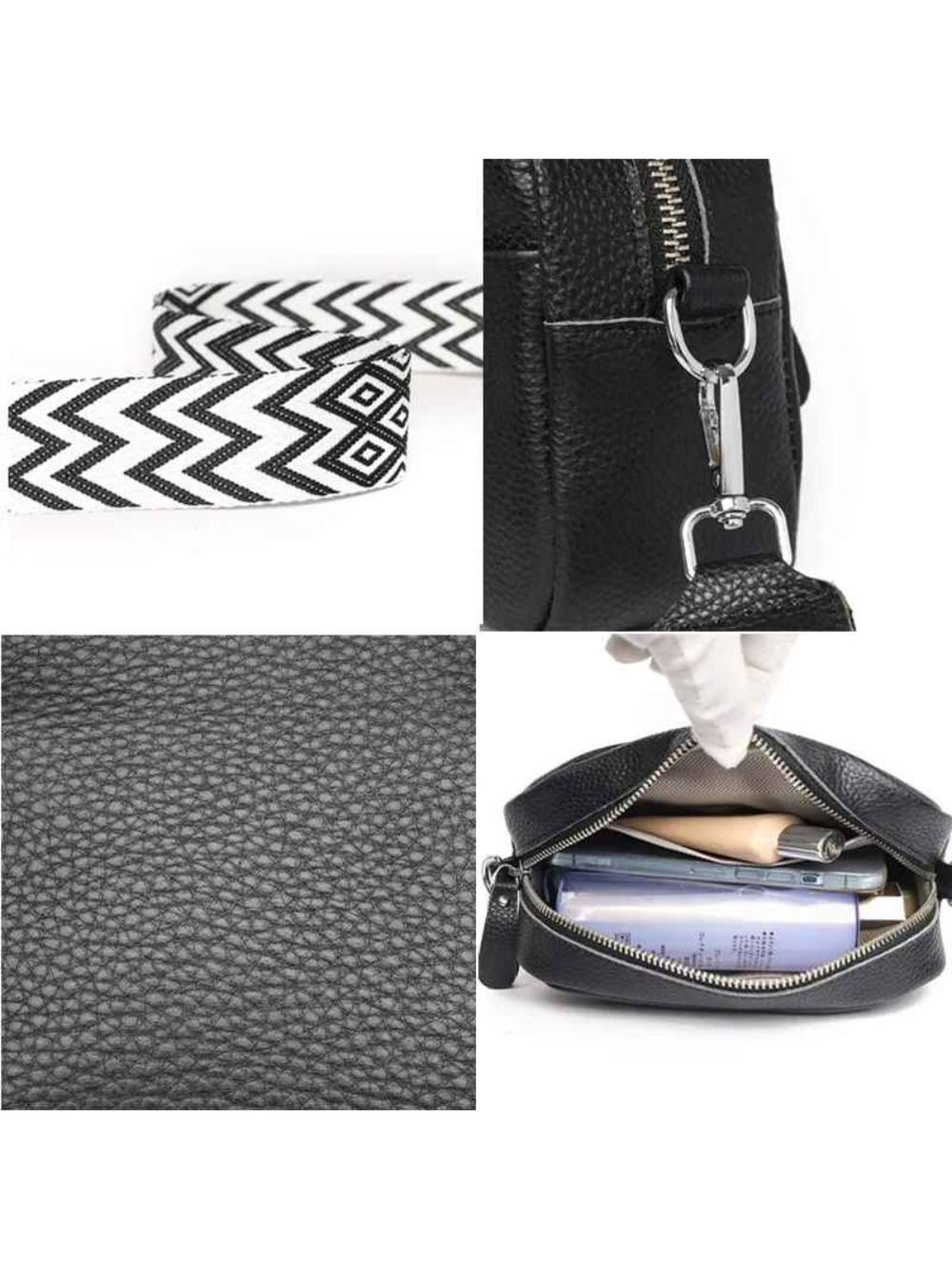 Solvivra Leather Crossbody Bag with Ethnic Pattern