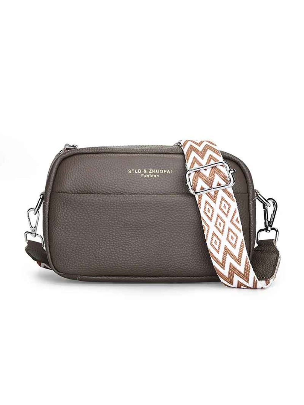 Solvivra Leather Crossbody Bag with Ethnic Pattern