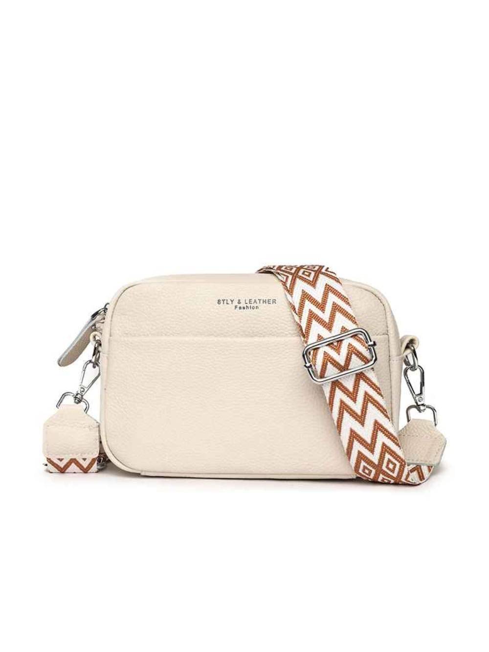 Solvivra Leather Crossbody Bag with Ethnic Pattern