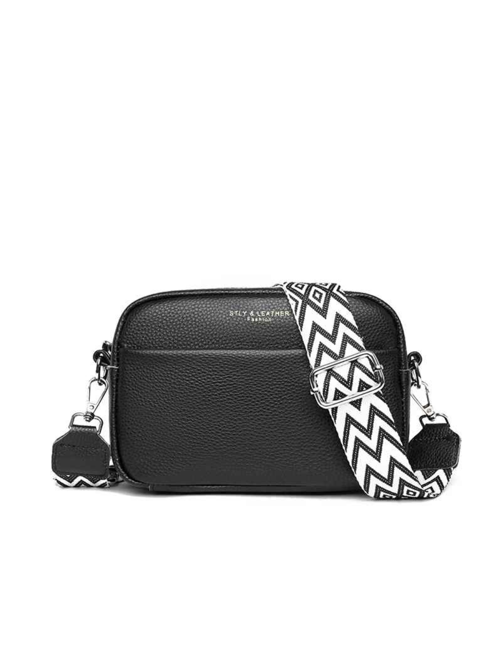 Solvivra Leather Crossbody Bag with Ethnic Pattern