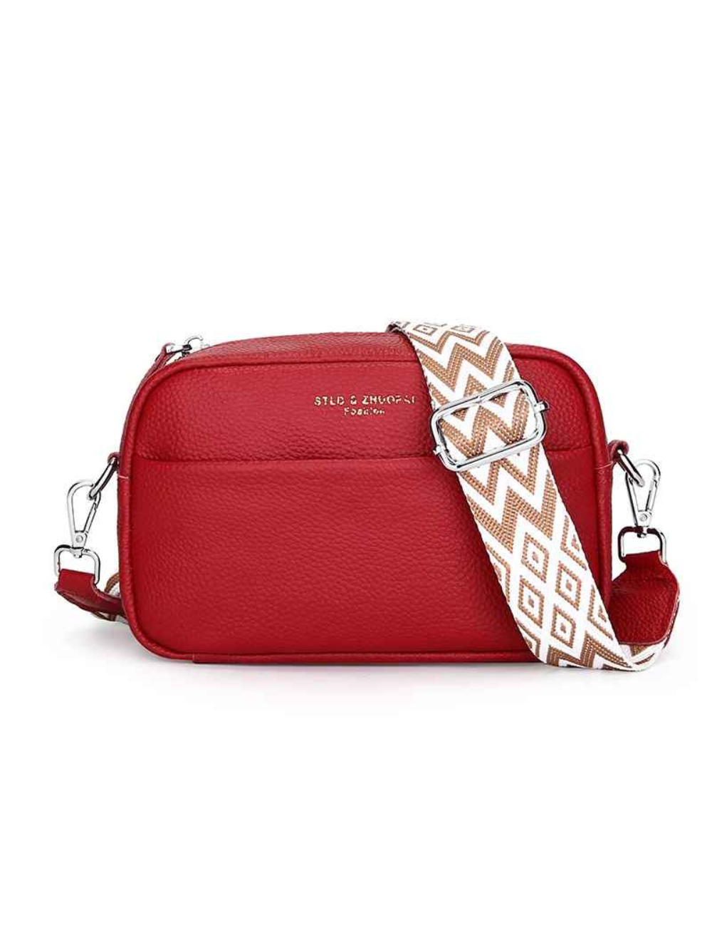 Solvivra Leather Crossbody Bag with Ethnic Pattern