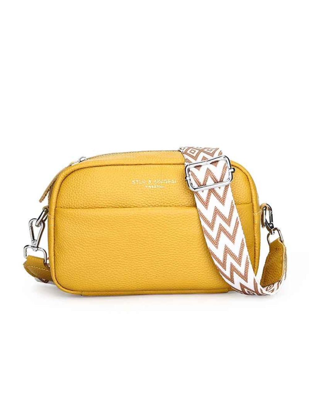 Solvivra Leather Crossbody Bag with Ethnic Pattern