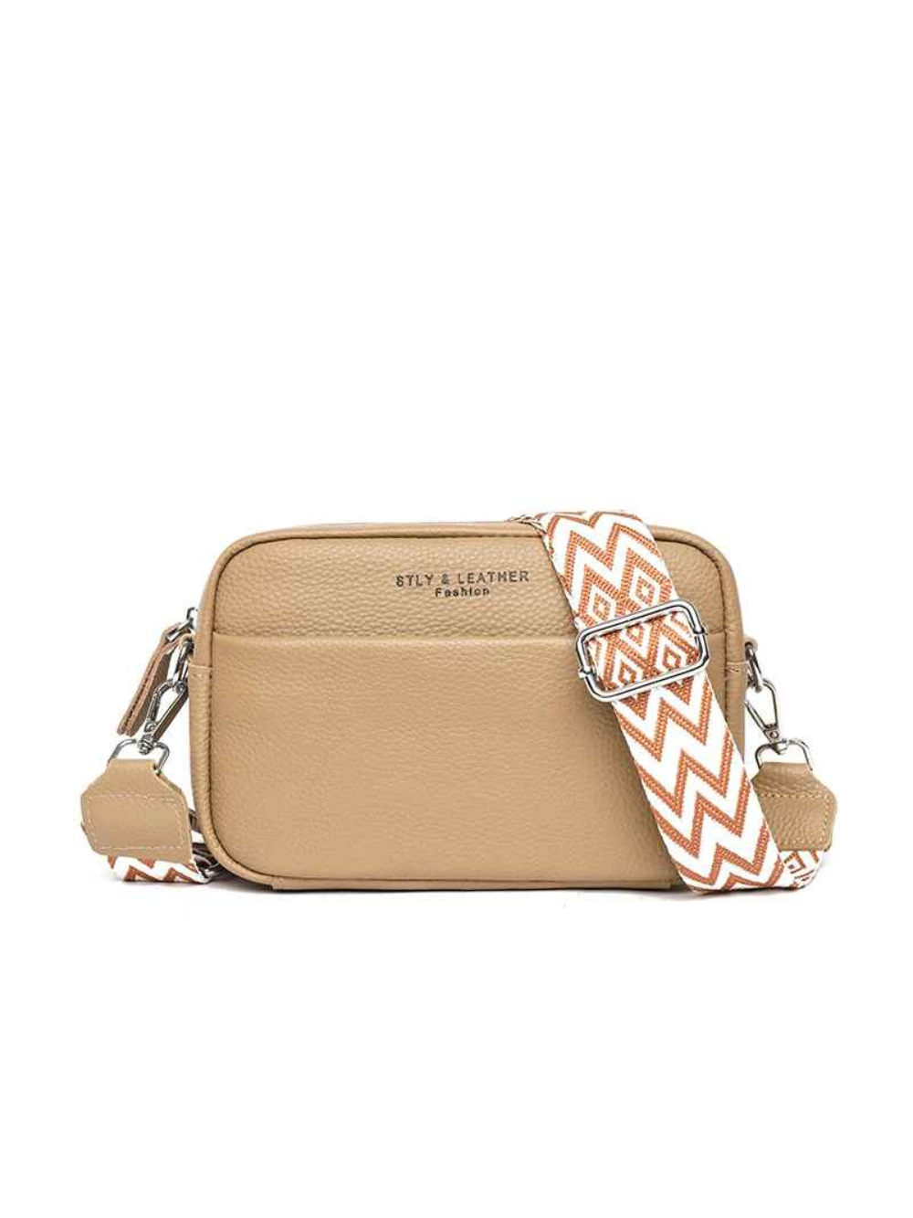 Solvivra Leather Crossbody Bag with Ethnic Pattern