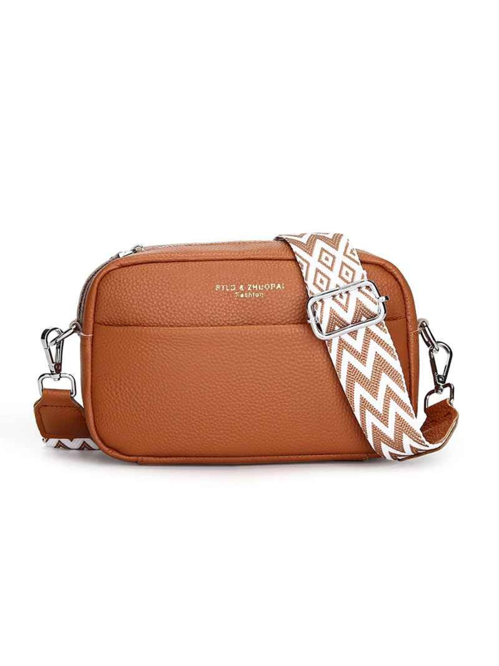 Solvivra Leather Crossbody Bag with Ethnic Pattern