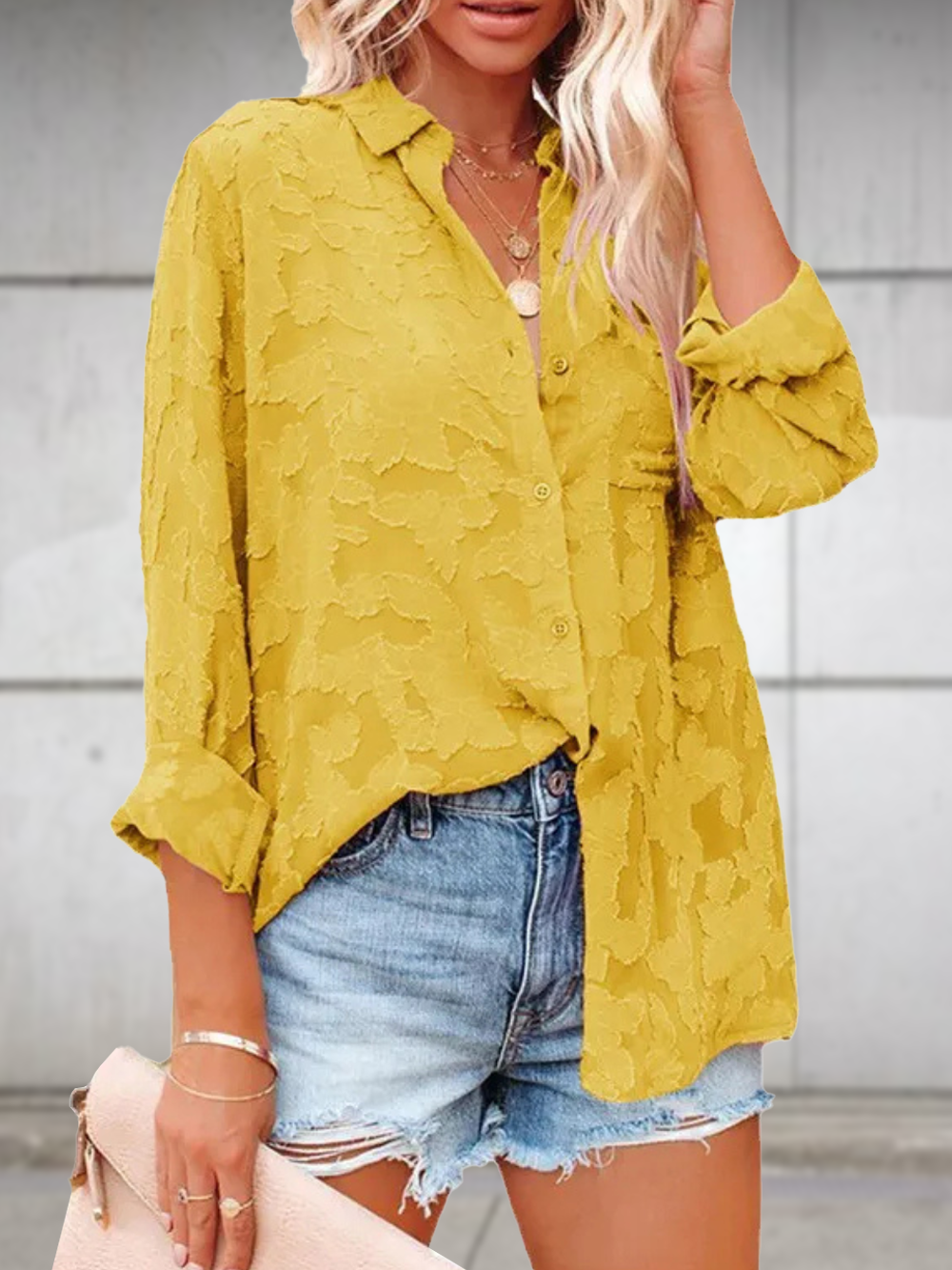 Solvivra Jacquard See-through Long Sleeve Blouse