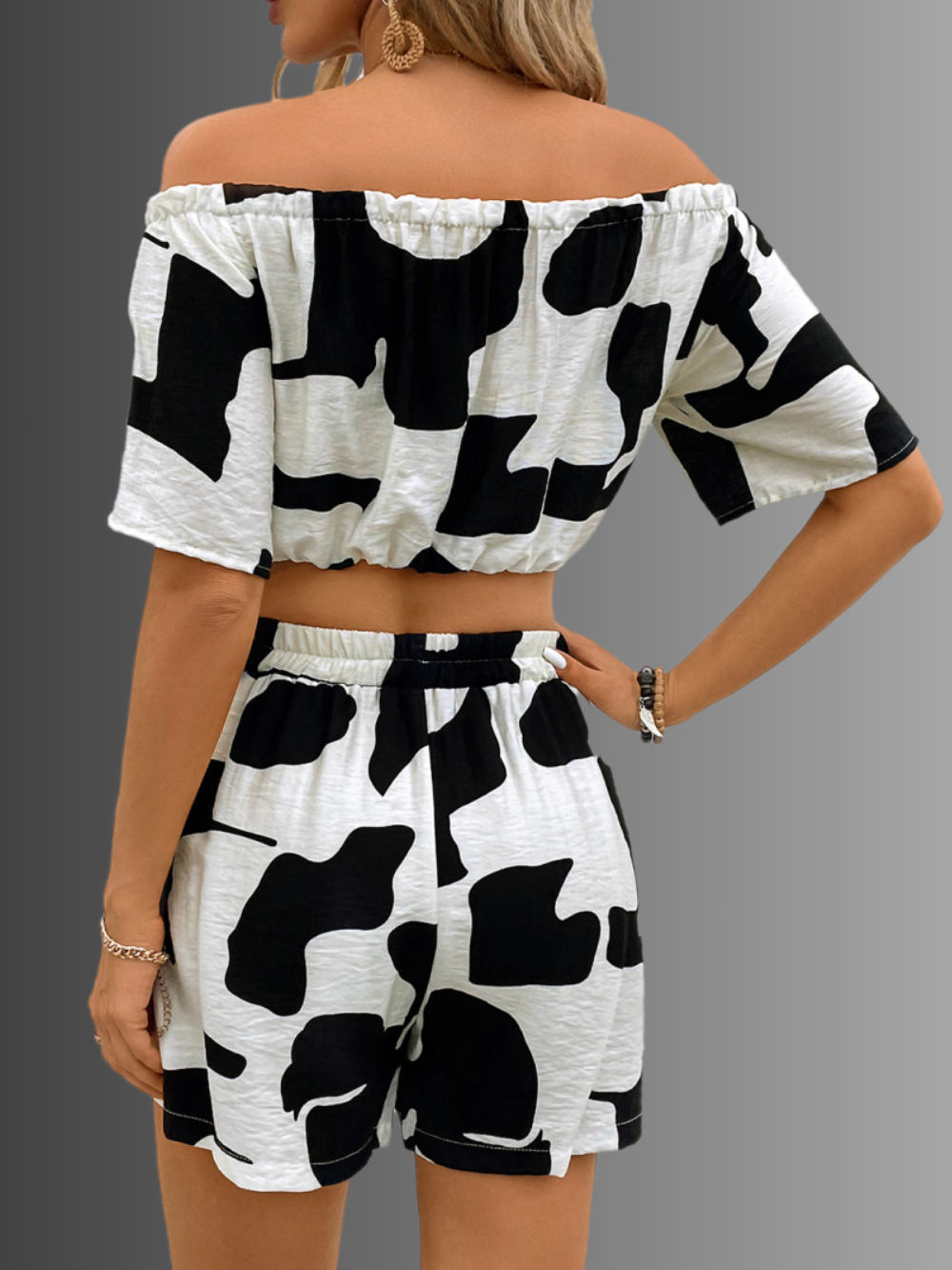 Solvivra Ink & Edge Off Shoulder Top and Shorts Set
