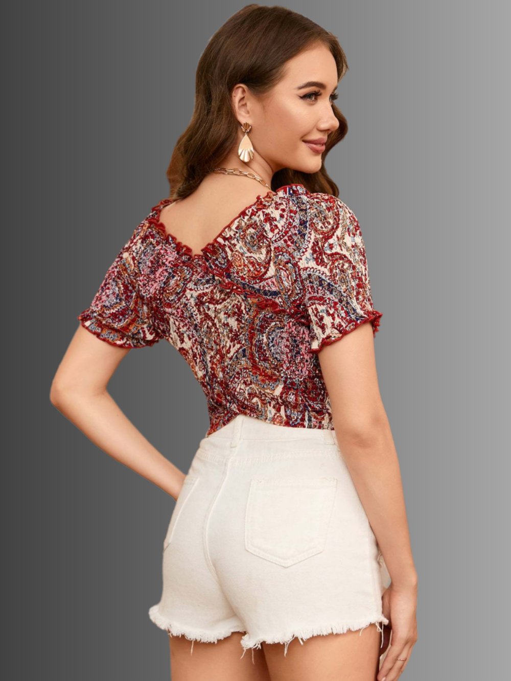 Solvivra Bound to Wow Smocked Midriff Top