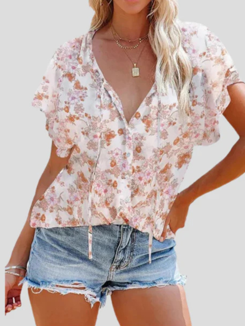 Solvivra Summer Blossom Button Top