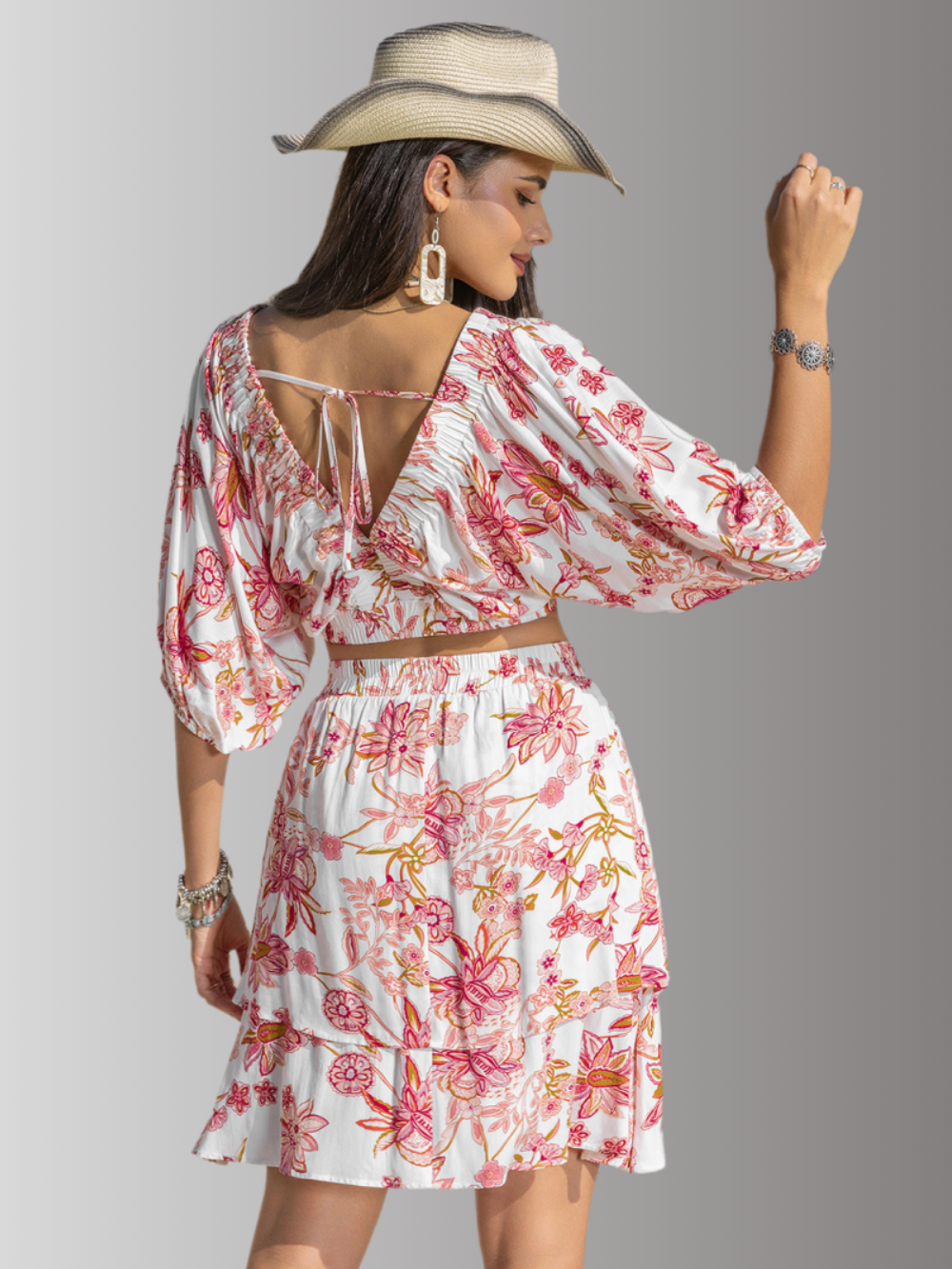 Solvivra Weekend Blossom Top and Layered Skirt Set
