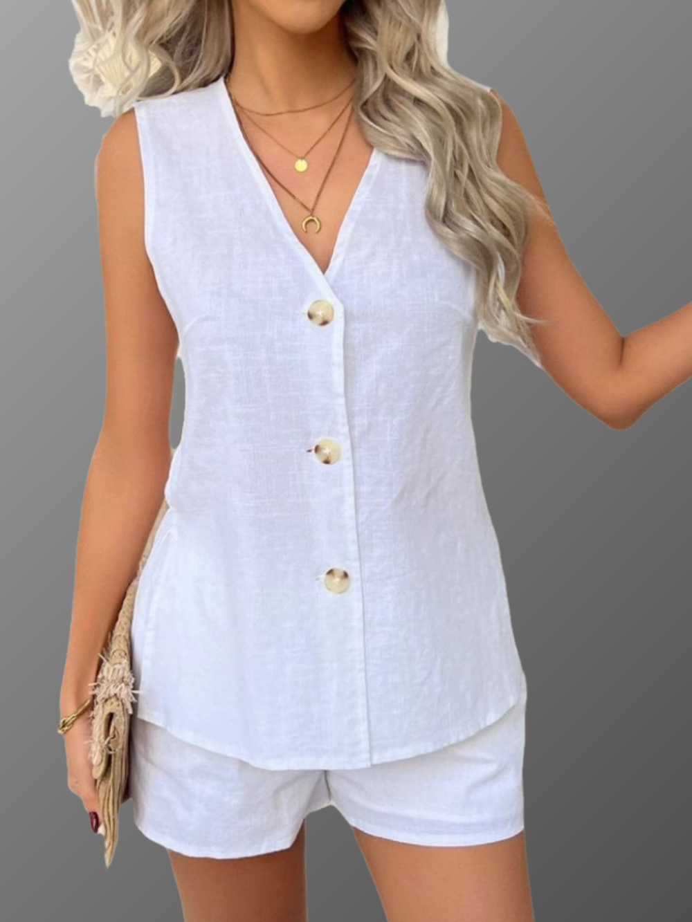 Solvivra Structured Muse Side-Slit Top and Shorts Set