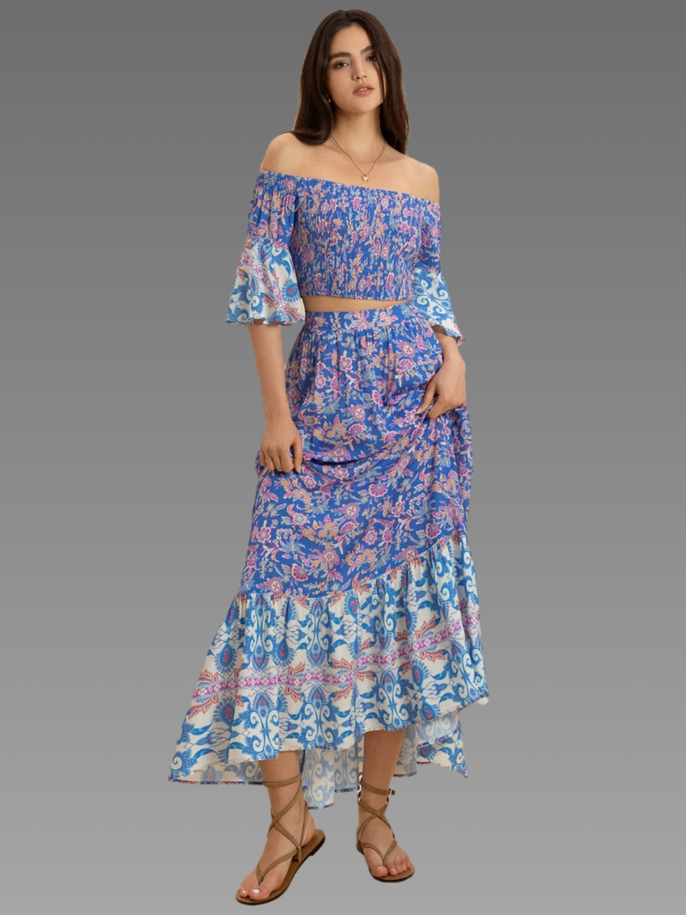 Solvivra Boho Bae Off Shoulder Top and Skirt Set