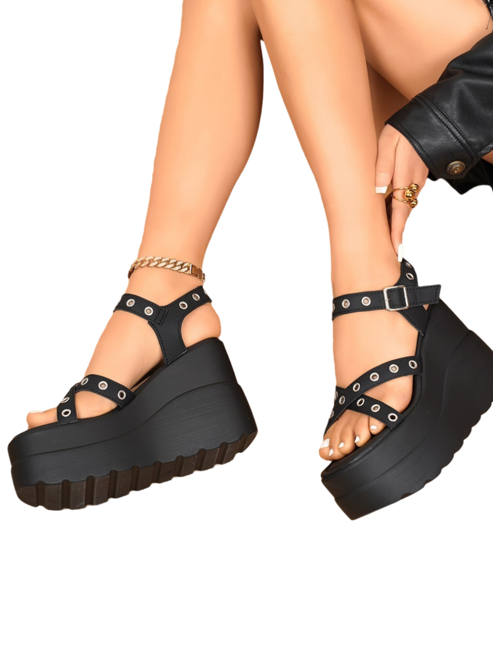 Solvivra Grommet Gaze Wedge Sandals