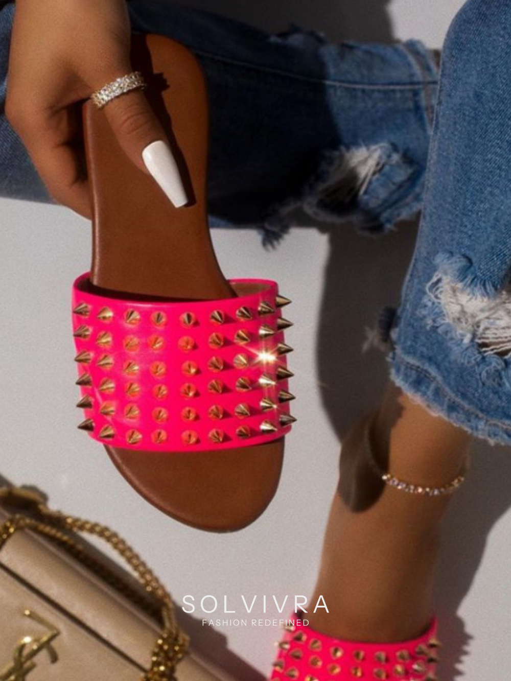 Solvivra Rivet & Roll Flat Sandals