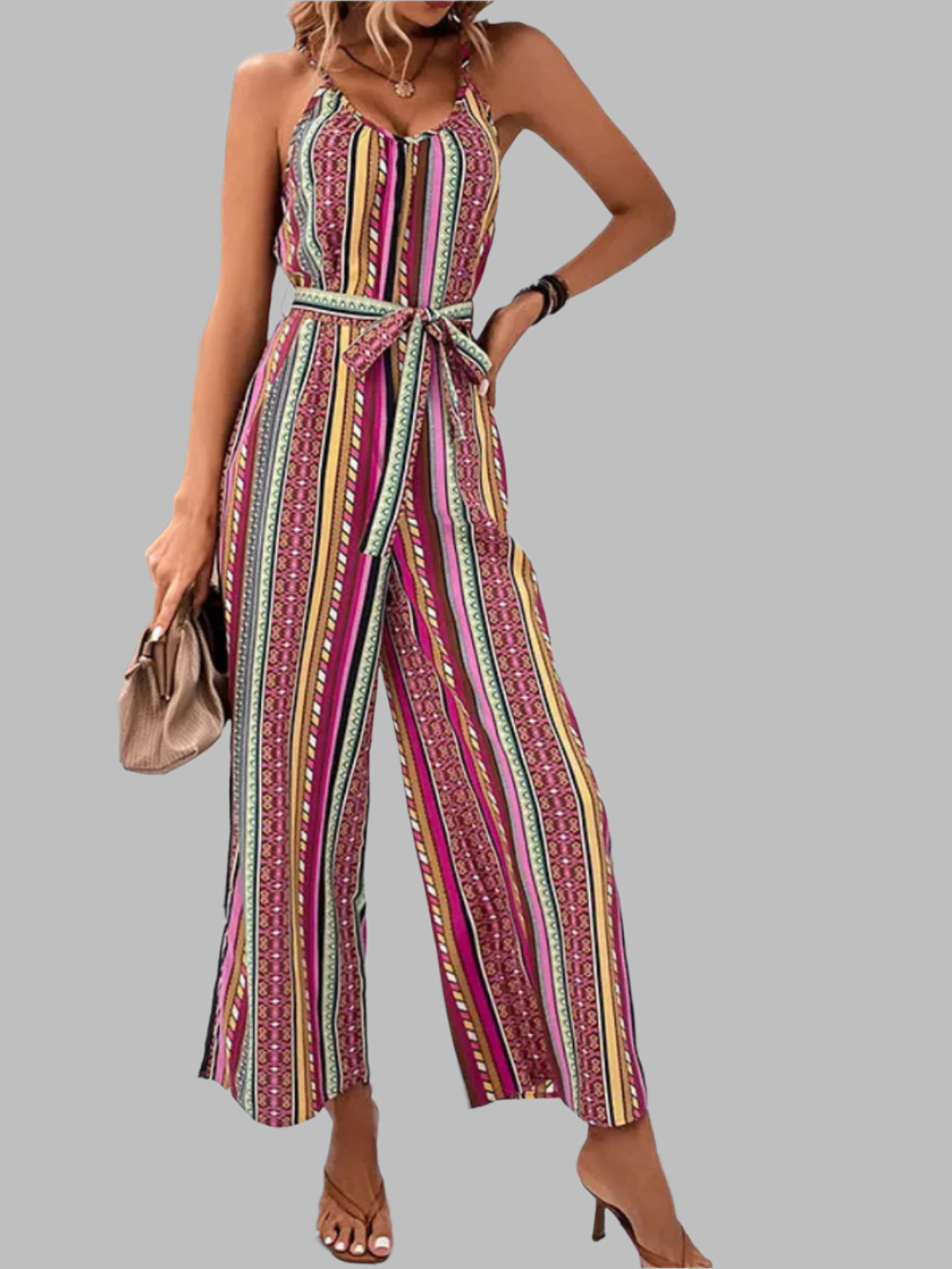 Solvivra Spaghetti-Strapped Boho Jumpsuit