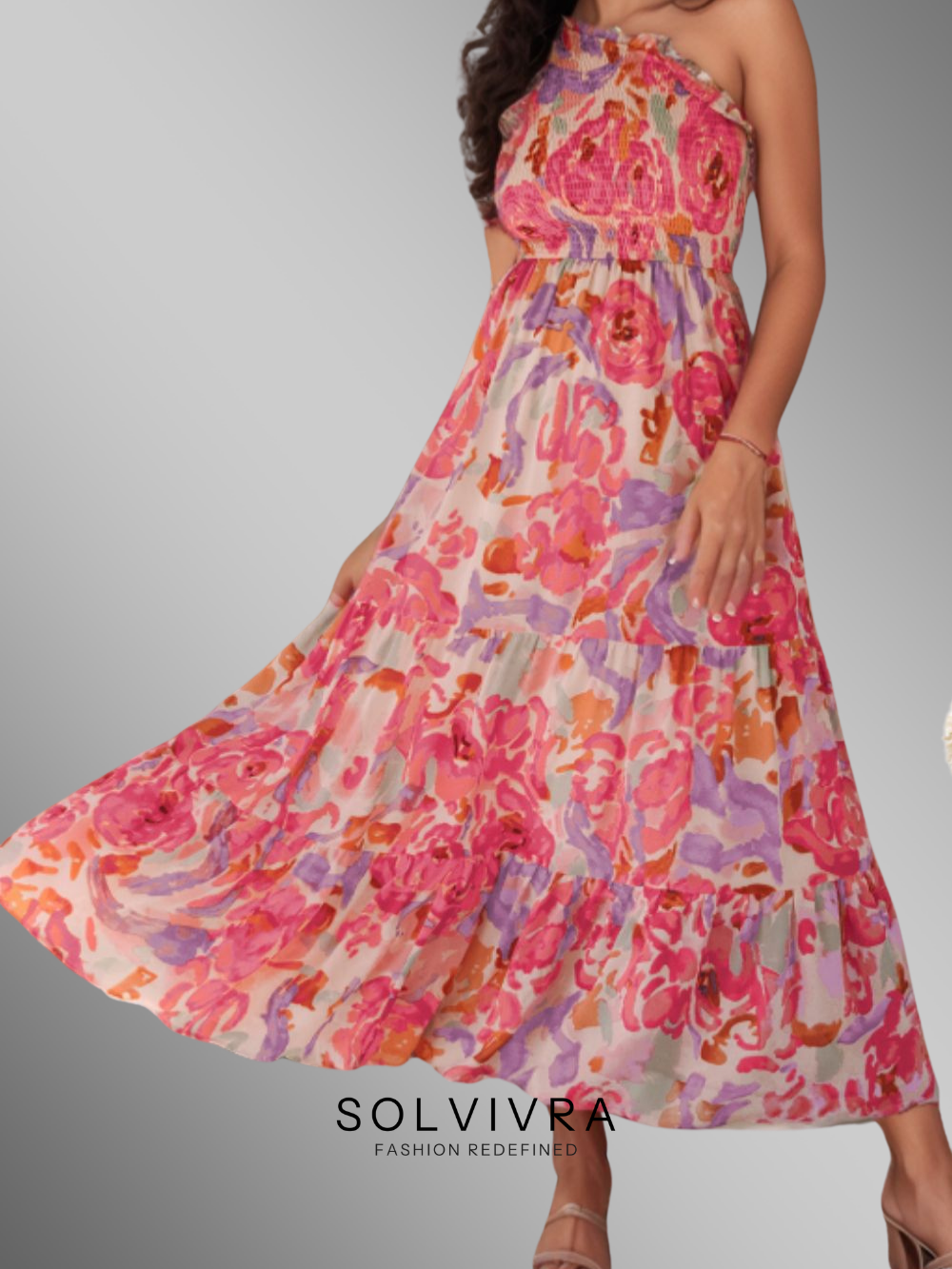 Solvivra Bloom Muse One-Shoulder Maxi Dress