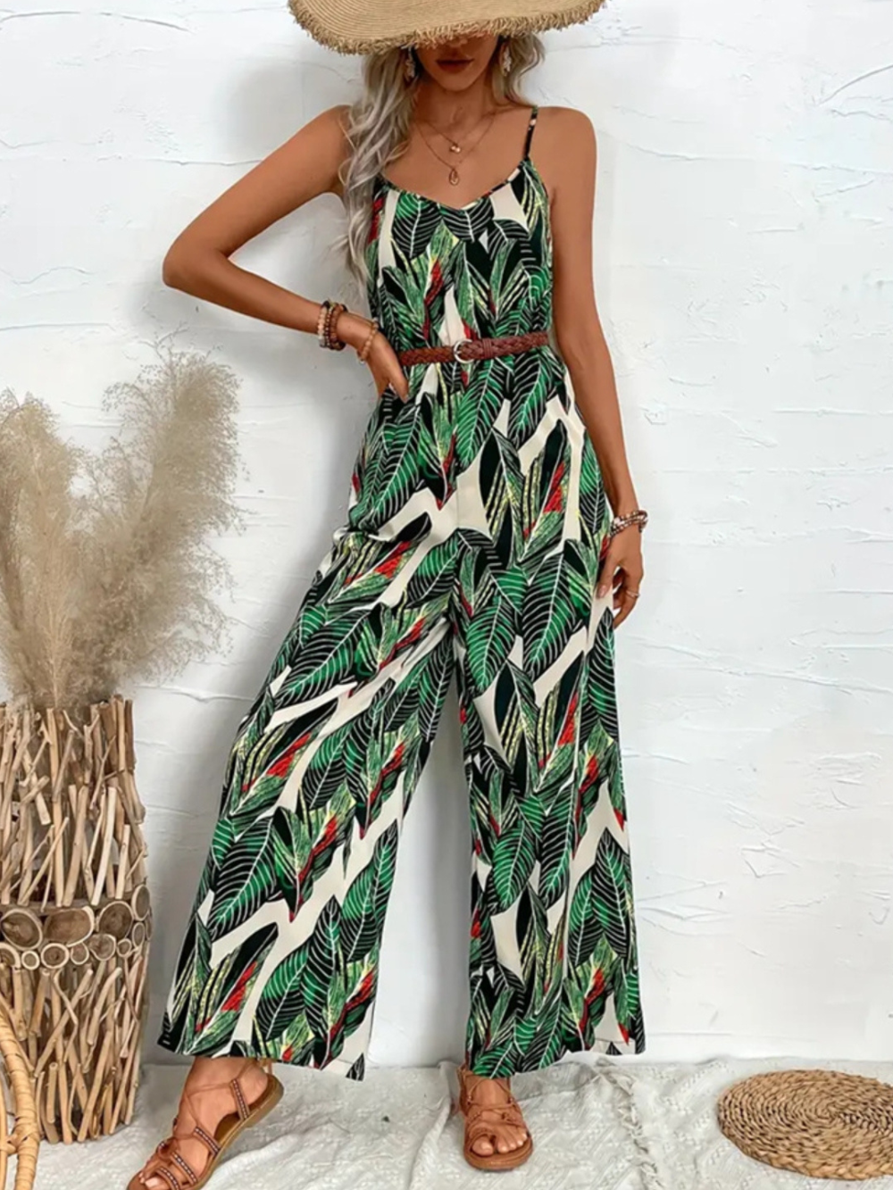 Solvivra Tropic Leaf Wide-Leg Jumpsuit